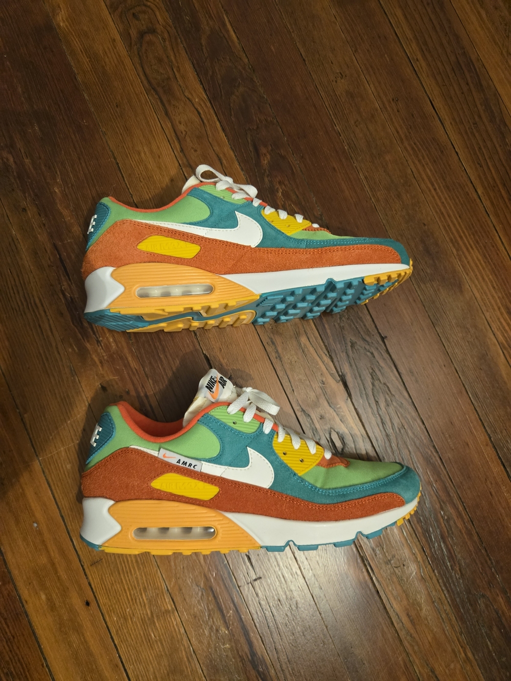 NIke Air Max 90 SE Running Club Teal Orange Yellow Green White Colorblock